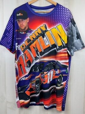 Joe Gibbs Racing Short Sleeve T-Shirt Denny Hamlin #11 All Over Graphic Print XL